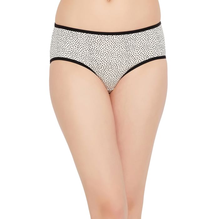 

Clovia Mid Waist Dot Print Hipster Panty in White - PN3404Z18