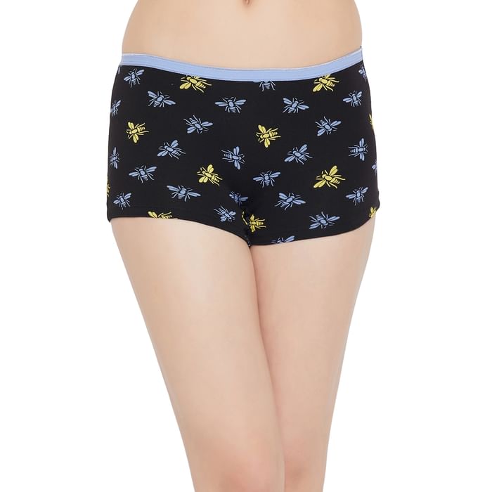 

Clovia Mid Waist Insect Print Boyshorts in Black - Cotton - PN3501A13