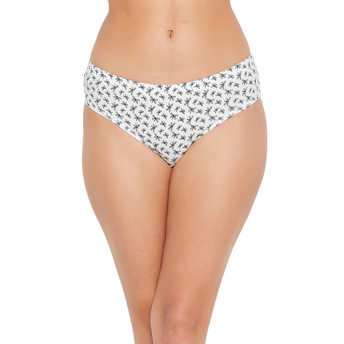 

Clovia Mid Waist Dragonfly Hipster Panty in White with Inner Elastic - 100% Cotton - PN3227D18