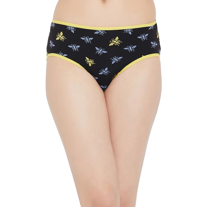 

Clovia Mid Waist Dragonfly Print Hipster Panty in Black - Cotton - PN3411N13