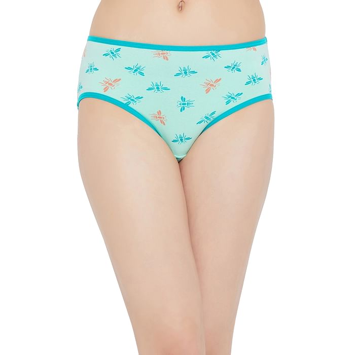 

Clovia Mid Waist Dragonfly Print Hipster Panty in Sky Blue - Cotton - PN3411I03, Light blue