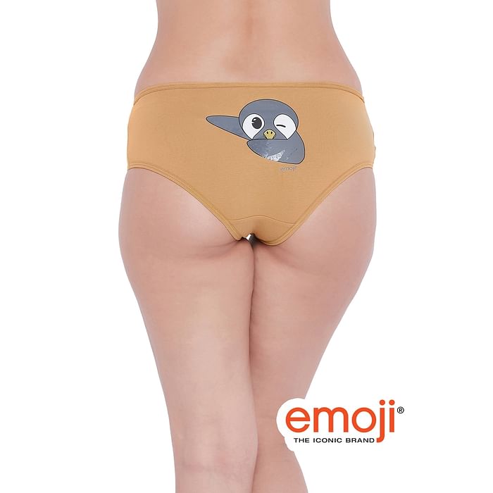 

Clovia Mid Waist Emoji Print Hipster Panty in Mustard Yellow - Cotton - PN3350A07