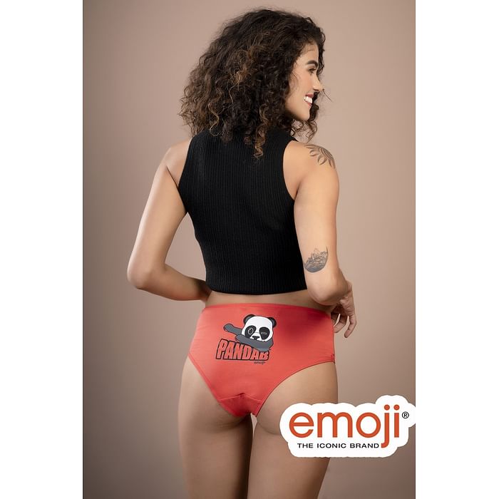 

Clovia Mid Waist Text & Emoji Print Hipster Panty in Rust Orange - Cotton - PN3350B16