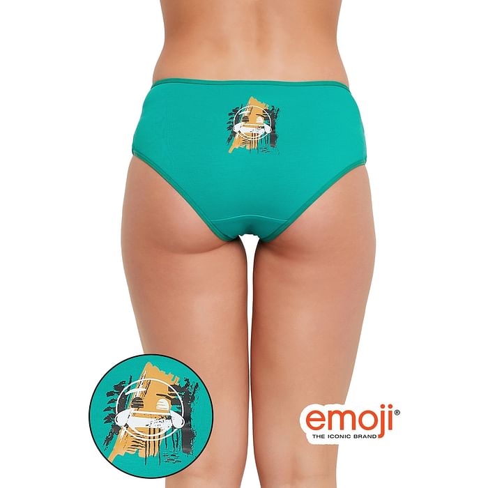 

Clovia Mid Waist Emoji Print Hipster Panty in Teal Green - Cotton - PN3310F11, Light green