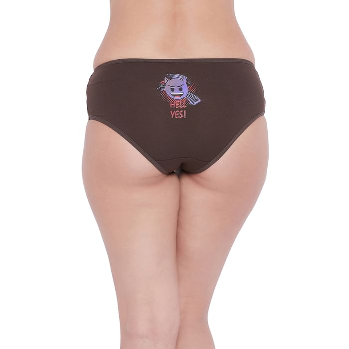 

Clovia Mid Waist Emoji & Text Print Hipster Panty in Dark Brown - Cotton - PN3350A06