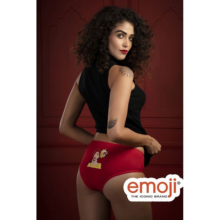 

Clovia Mid Waist Pop Art Emoji Print Hipster Panty in Red - Cotton - PN3310B04
