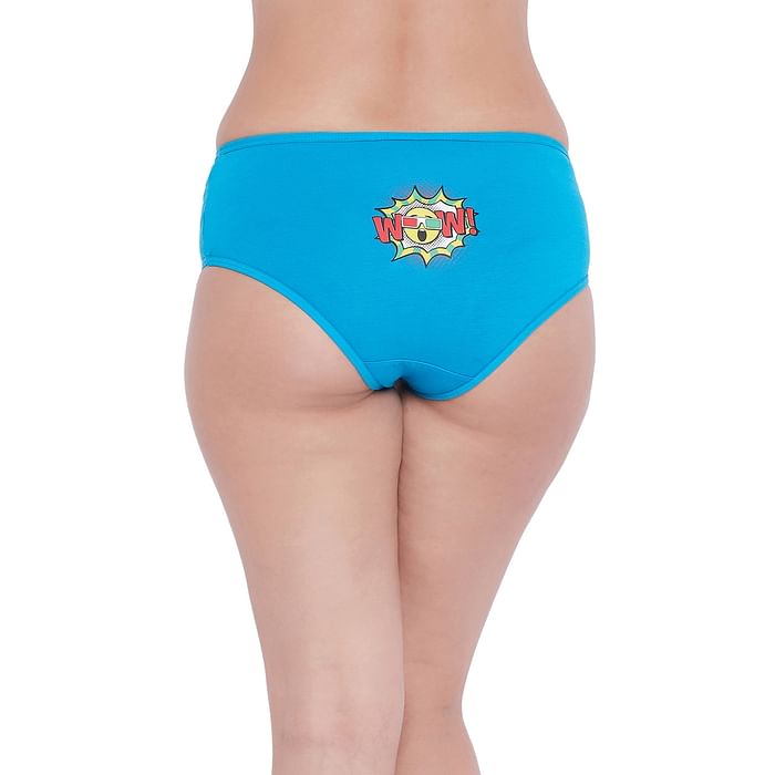 

Clovia Mid Waist Pop Art Emoji Print Hipster Panty in Sky Blue - Cotton - PN3310E03, Light blue