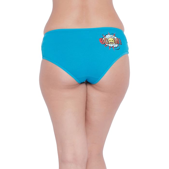 

Clovia Mid Waist Emoji & Text Print Hipster Panty in Sky Blue - Cotton - PN3350C03, Light blue