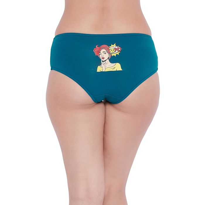 

Clovia Mid Waist Pop Art Emoji Print Hipster Panty in Teal Blue - Cotton - PN3310N08, Navy