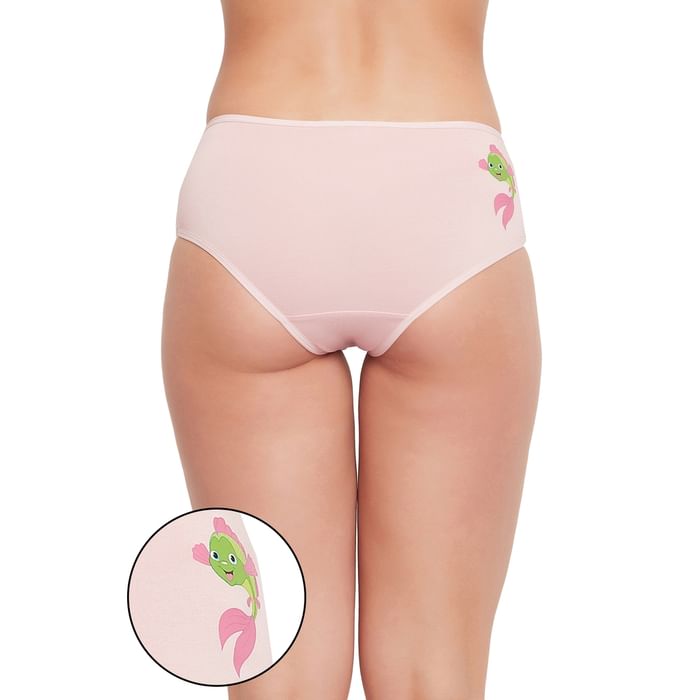 

Clovia Mid Waist Fish Print Hipster Panty in Baby Pink - Cotton - PN3297B22, Light pink
