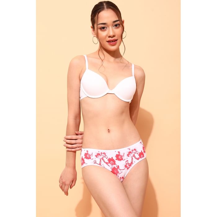 

Clovia Mid Waist Floral Print Bikini Panty in White - Cotton - PN3467H18