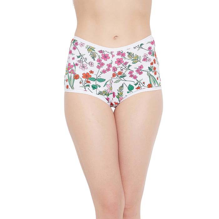 

Clovia Mid Waist Floral Print Boyshorts in White - Cotton - PN2260G18