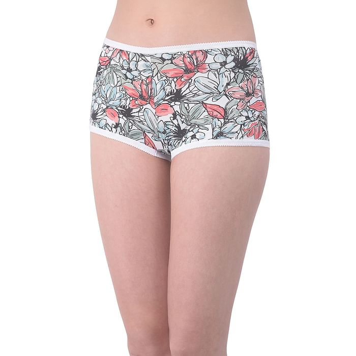 

Clovia Mid Waist Floral Print Boyshorts in White - Cotton - PN2260E19, Multicolour