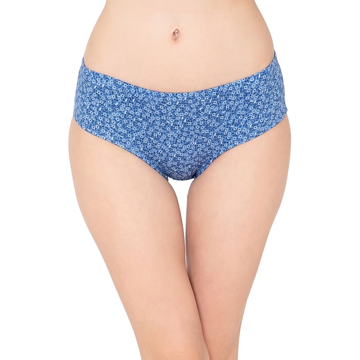 

Clovia Mid Waist Floral Print Hipster Panty in Baby Blue with Inner Elastic - 100% Cotton - PN2488E03, Light blue