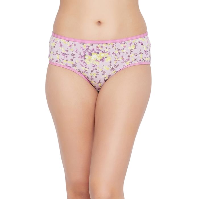 

Clovia Mid Waist Floral Print Hipster Panty in Baby Pink - Cotton - PN2854J22, Light pink