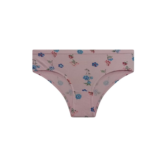 

Clovia Mid Waist Floral Print Hipster Panty in Baby Pink with Inner Elastic - Cotton - PN2488I22, Light pink