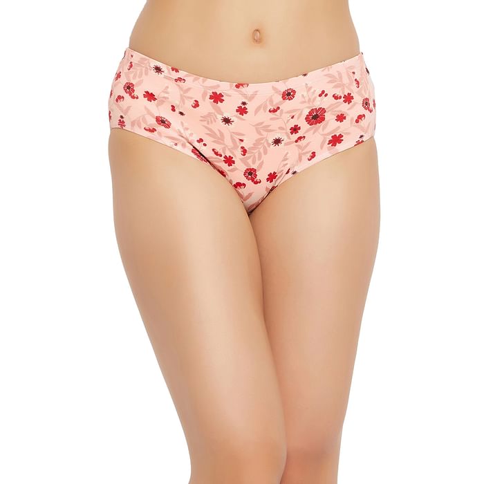 

Clovia Mid Waist Floral Print Hipster Panty in Baby Pink with Inner Elastic - Cotton - PN2488D22, Light pink