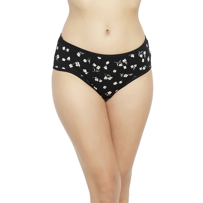 

Clovia Mid Waist Floral Print Hipster Panty in Black - Cotton - PN3464H13