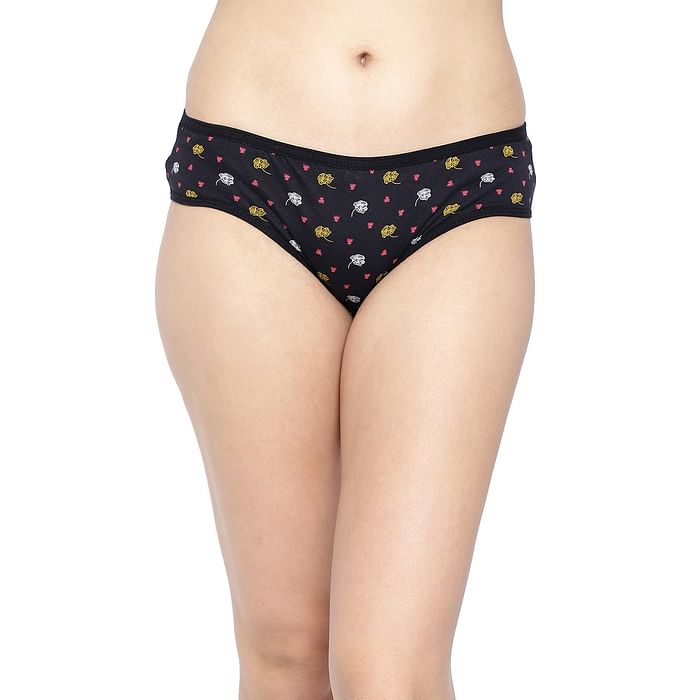 

Clovia Mid Waist Floral Print Hipster Panty in Black - Cotton - PN3464Q13