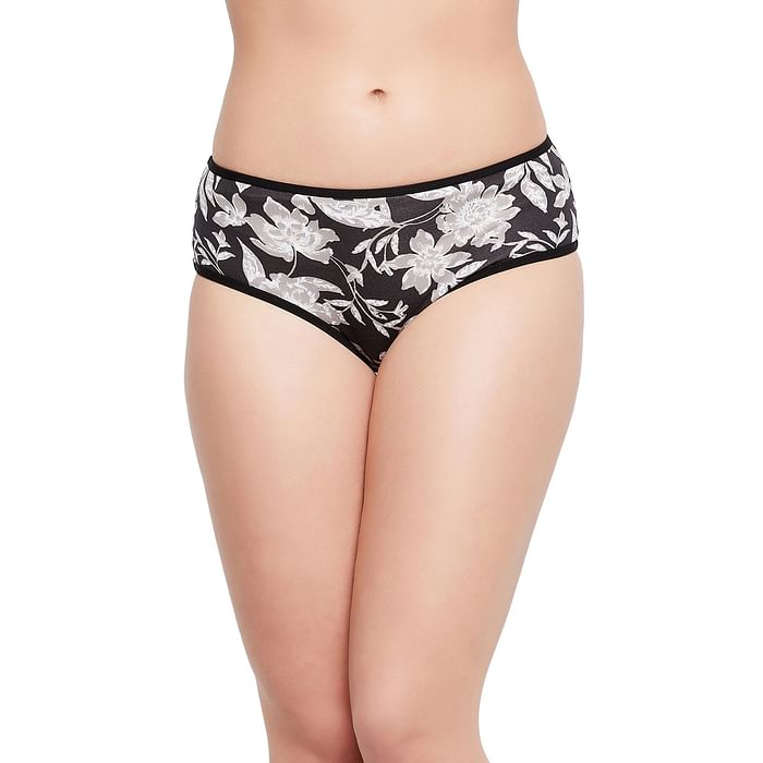 

Clovia Mid Waist Floral Print Hipster Panty in Black - Cotton - PN3411C13
