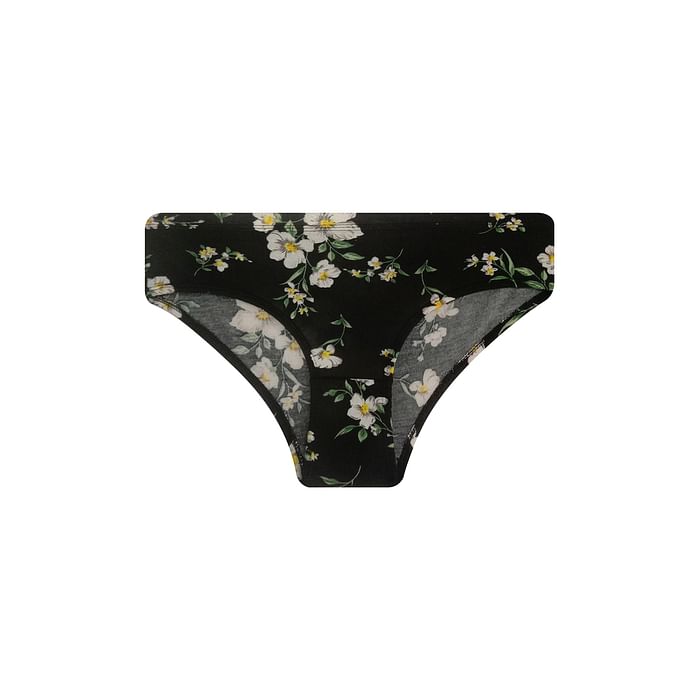 

Clovia Mid Waist Floral Print Hipster Panty in Black with Inner Elastic - 100% Cotton - PN3227B13