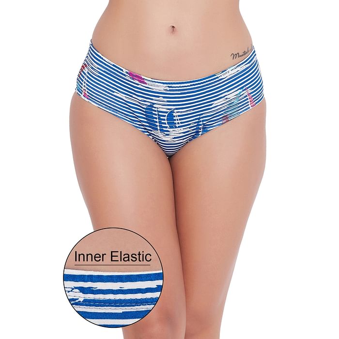 

Clovia Mid Waist Boat Print Hipster Panty with Inner Elastic in Blue - Cotton - PN3227O03, Light blue