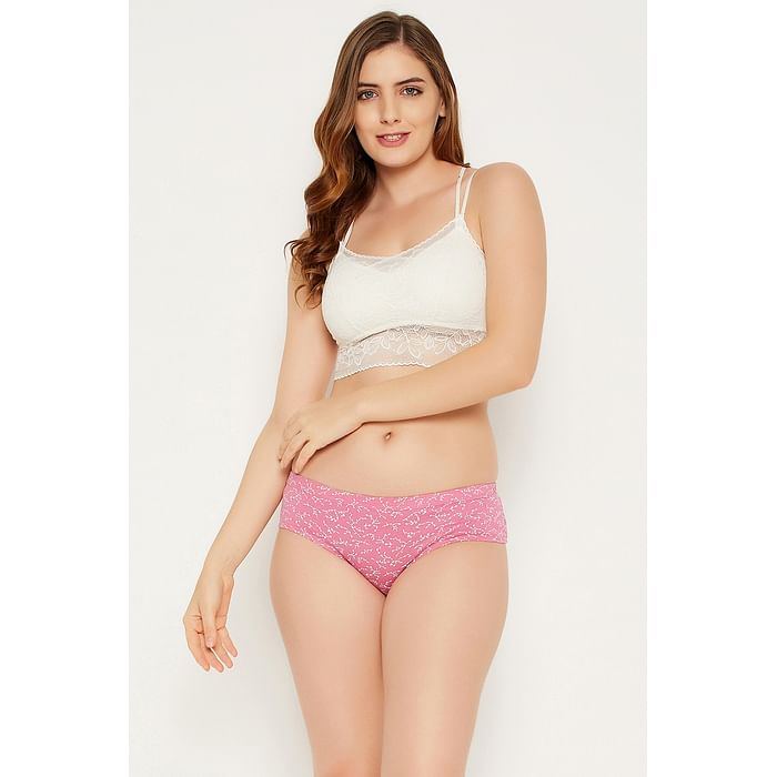 

Clovia Mid Waist Floral Print Hipster Panty in Blush Pink with Inner Elastic - 100% Cotton - PN3227B22, Light pink
