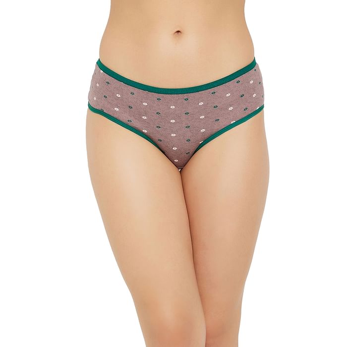 

Clovia Mid Waist Floral Print Hipster Panty in Mauve - Cotton - PN2679A06, Brown