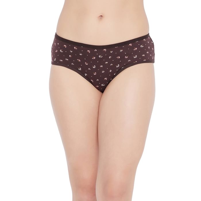

Clovia Mid Waist Floral Print Hipster Panty in Chocolate Colour - Cotton - PN3464M06, Brown