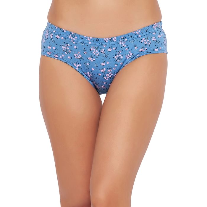 

Clovia Mid Waist Floral Print Hipster Panty in Cobalt Blue with Inner Elastic - 100% Cotton - PN3227C03, Light blue