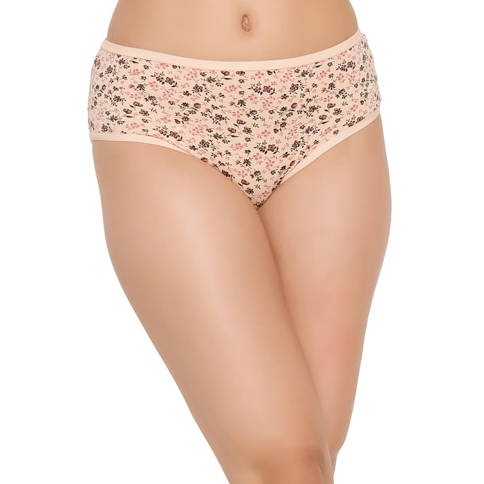 

Clovia Mid Waist Floral Print Hipster Panty in Cream Colour - Cotton - PN3411Z24, Nude-colour