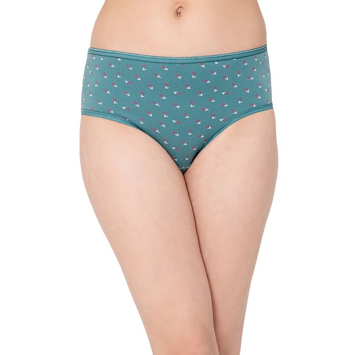

Clovia Mid Waist Floral Print Hipster Panty in Pine Green - Cotton - PN3411Z17, Dark green