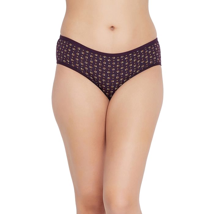 

Clovia Mid Waist Floral Print Hipster Panty in Dark Purple - Cotton - PN3464D12, Lavender