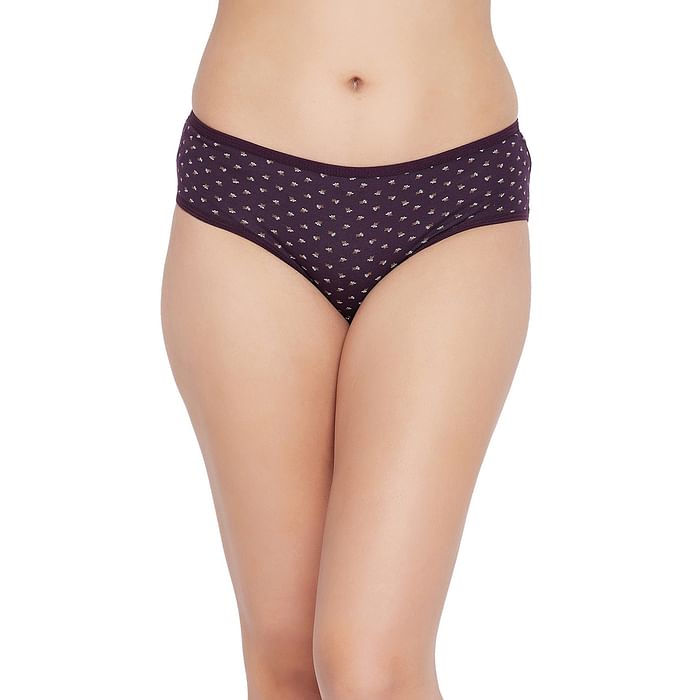 

Clovia Mid Waist Printed Hipster Panty in Dark Violet - Cotton - PN3464E12, Lavender