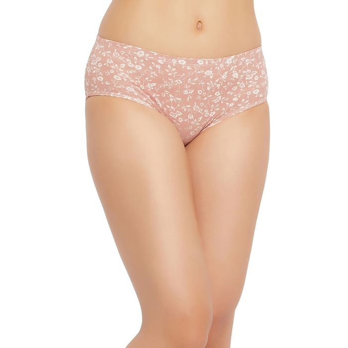 

Clovia Mid Waist Floral Print Hipster Panty in Dusty Pink with Inner Elastic - Cotton - PN2488B22, Light pink
