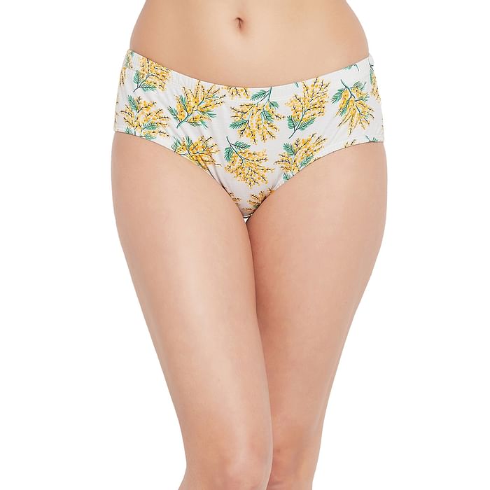 

Clovia Mid Waist Floral Print Hipster Panty in Grey - 100% Cotton - PN2855Y01, Light grey