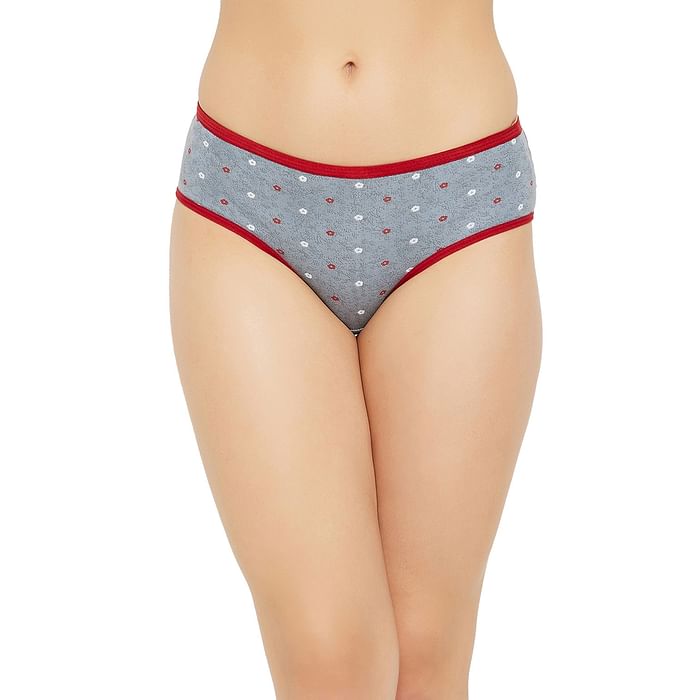 

Clovia Mid Waist Floral Print Hipster Panty in Grey - Cotton - PN2679A01, Light grey