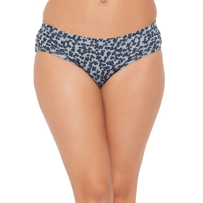 

Clovia Mid Waist Floral Print Hipster Panty in Grey with Inner Elastic - 100% Cotton - PN3076A01, Light grey