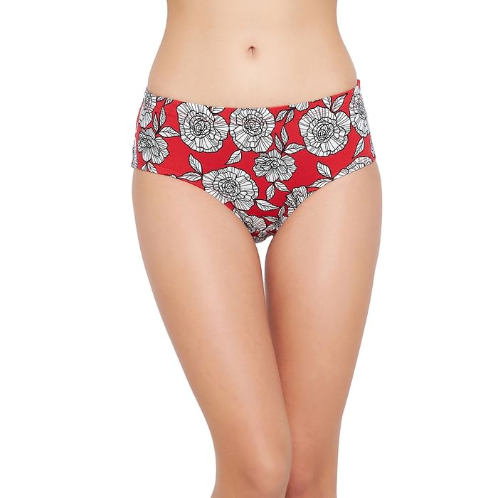 

Clovia Mid Waist Floral Print Hipster Panty in Red with Inner Elastic - PN2855A04