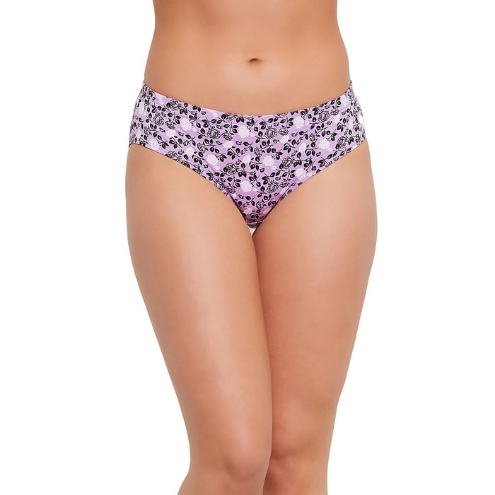 

Clovia Mid Waist Floral Print Hipster Panty in Lilac with Inner Elastic - 100% Cotton - PN2855A12, Lavender