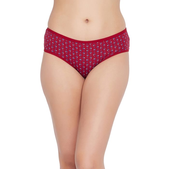 

Clovia Mid Waist Floral Print Hipster Panty in Maroon - Cotton - PN3464D09