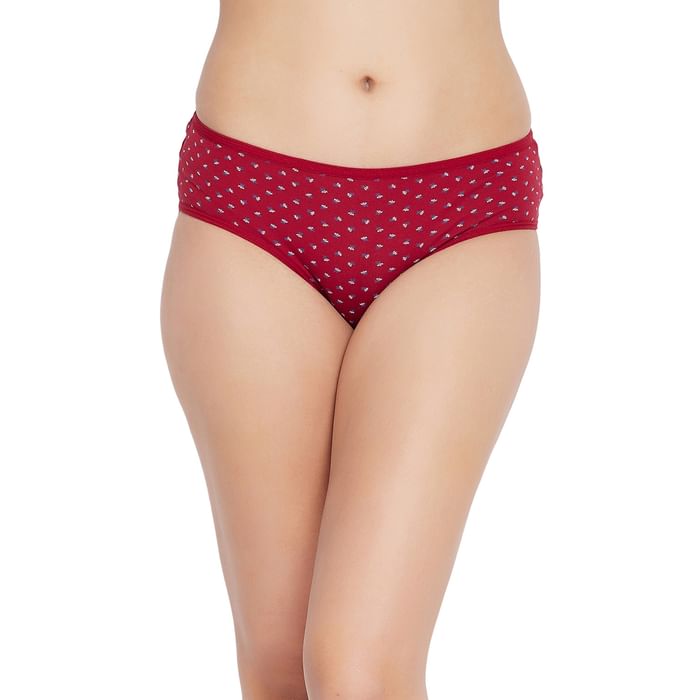 

Clovia Mid Waist Printed Hipster Panty in Maroon - Cotton - PN3464E09