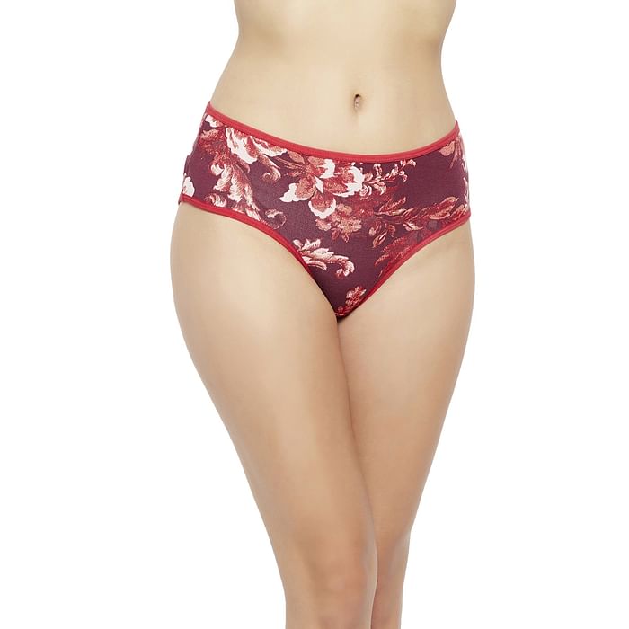 

Clovia Mid Waist Floral Print Hipster Panty in Maroon - Cotton - PN2854I09