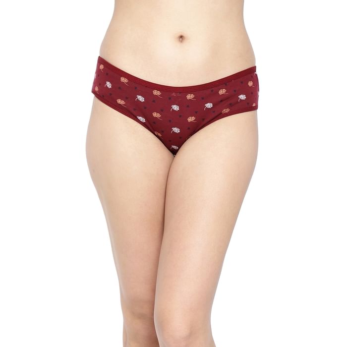 

Clovia Mid Waist Floral Print Hipster Panty in Maroon - Cotton - PN3464Q09