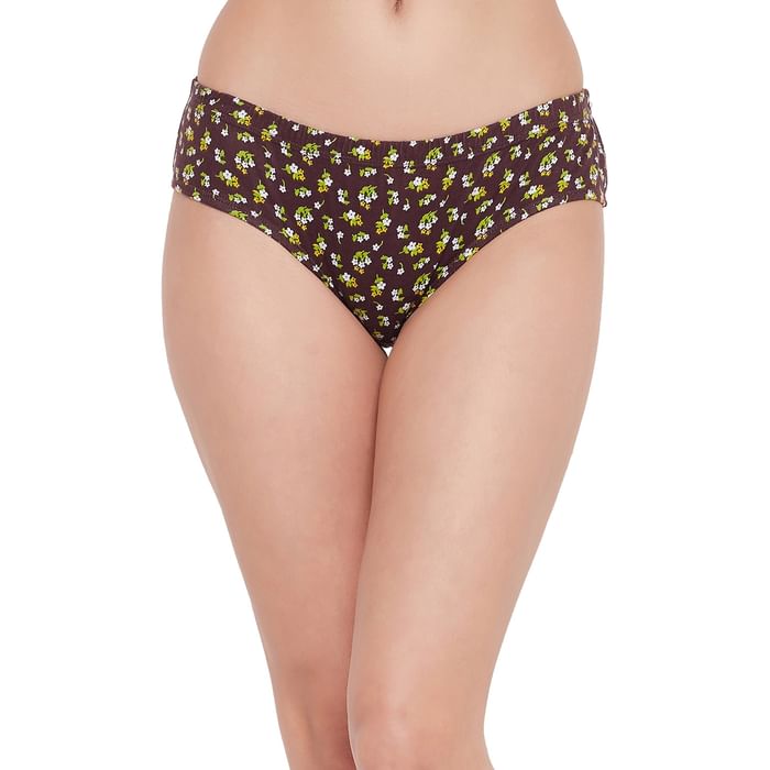 

Clovia Mid Waist Floral Print Hipster Panty in Maroon with Inner Elastic - 100% Cotton - PN3227A09
