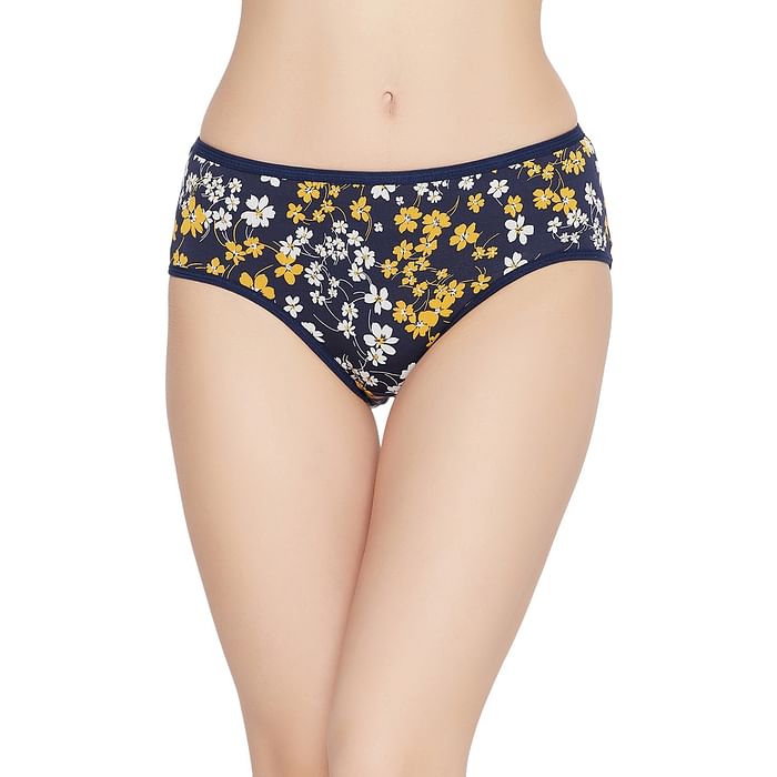 

Clovia Mid Waist Floral Print Hipster Panty in Navy - Cotton - PN2990V08