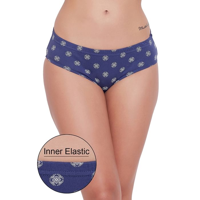 

Clovia Mid Waist Floral Print Hipster Panty with Inner Elastic in Navy - Cotton - PN3227O08