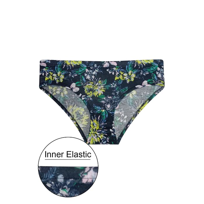 

Clovia Mid Waist Floral Print Hipster Panty in Navy with Inner Elastic - Cotton - PN2855V19