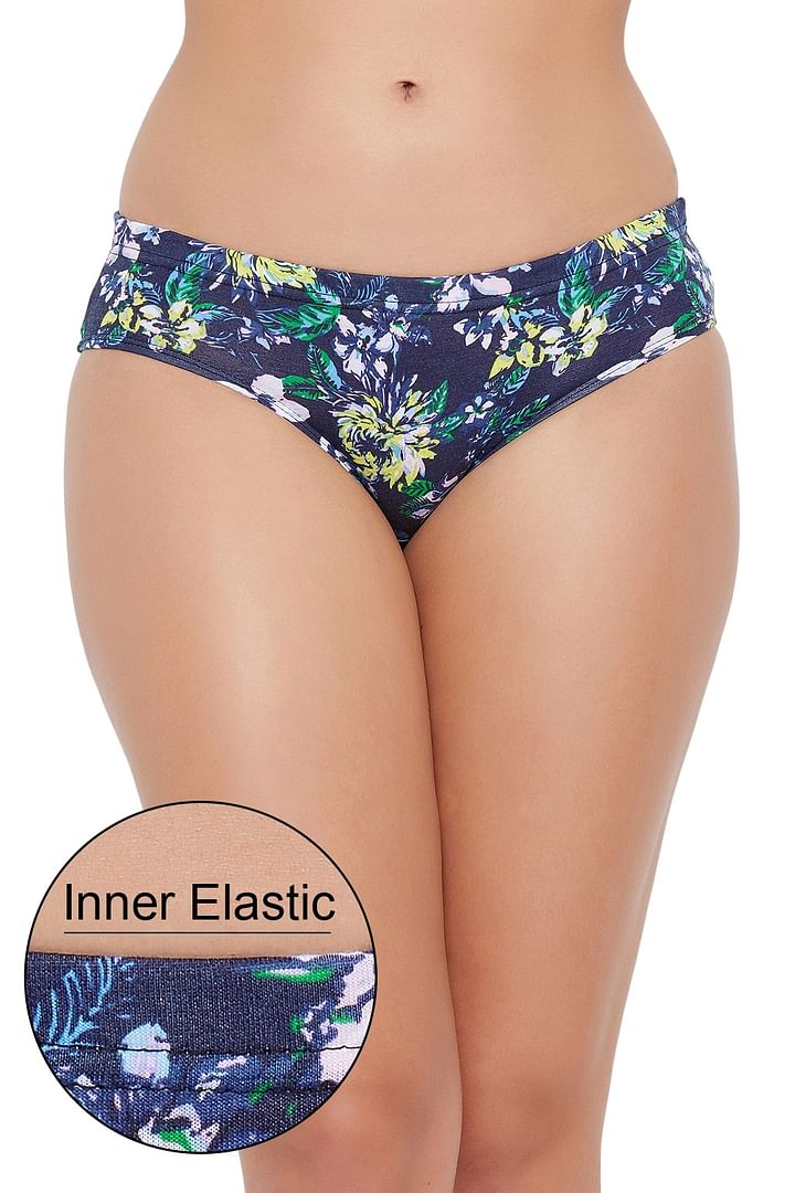 Buy Mid Waist Floral Print Hipster Panty in Powder Blue with Inner Elastic  - 100% Cotton Online India, Best Prices, COD - Clovia - PN2855C03