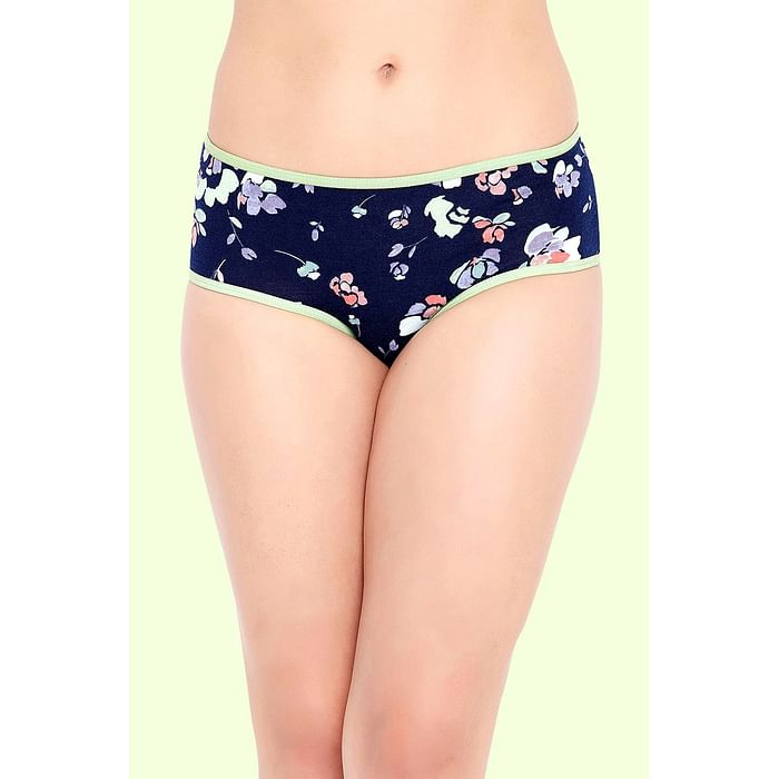 

Clovia Mid Waist Floral Print Hipster Panty in Navy - Cotton - PN2679L08